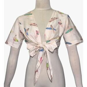 PatBo | New with Tags Cropped Surfer Print Short Sleeved Top Cotton Light Size 6